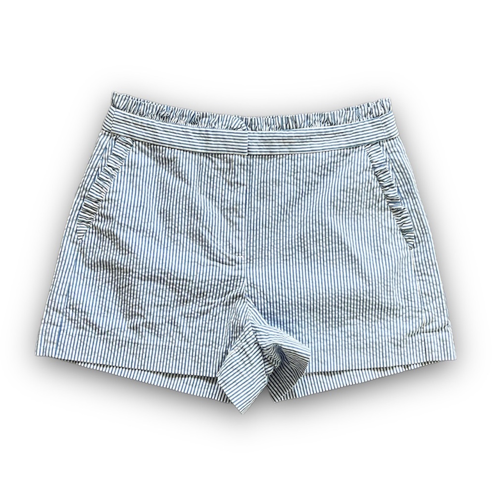J. Crew Women’s Blue & White Seersucker Ruffle Shorts Size 2